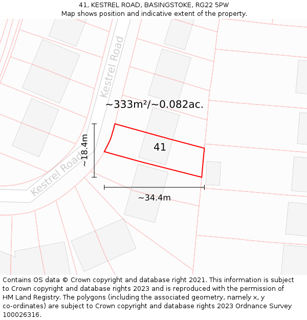 41, KESTREL ROAD, BASINGSTOKE, RG22 5PW: Plot and title map