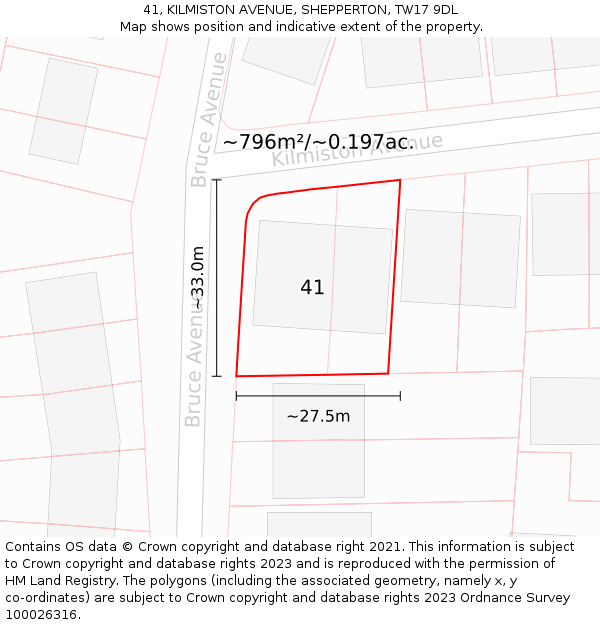 41, KILMISTON AVENUE, SHEPPERTON, TW17 9DL: Plot and title map