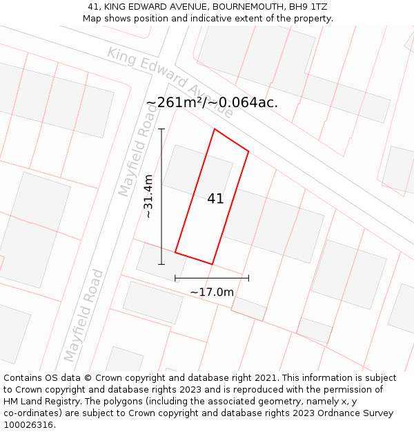41, KING EDWARD AVENUE, BOURNEMOUTH, BH9 1TZ: Plot and title map