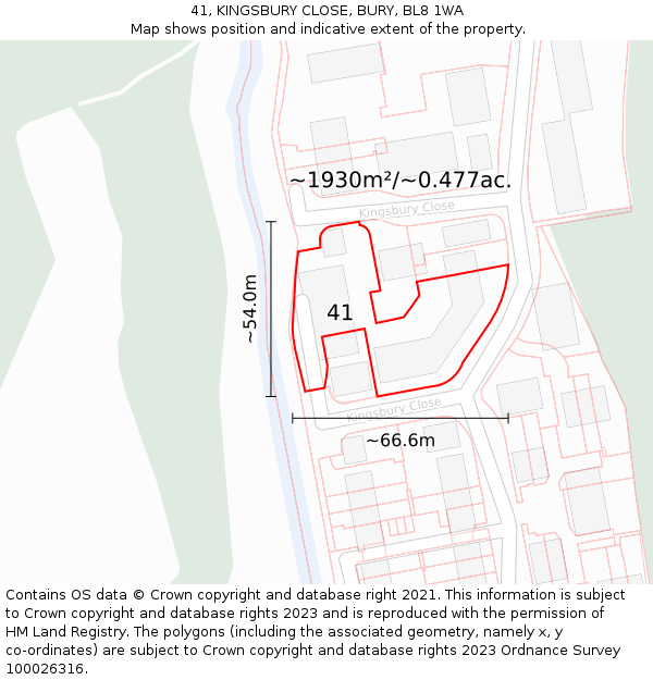 41, KINGSBURY CLOSE, BURY, BL8 1WA: Plot and title map