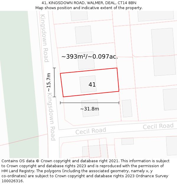 41, KINGSDOWN ROAD, WALMER, DEAL, CT14 8BN: Plot and title map