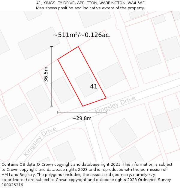 41, KINGSLEY DRIVE, APPLETON, WARRINGTON, WA4 5AF: Plot and title map