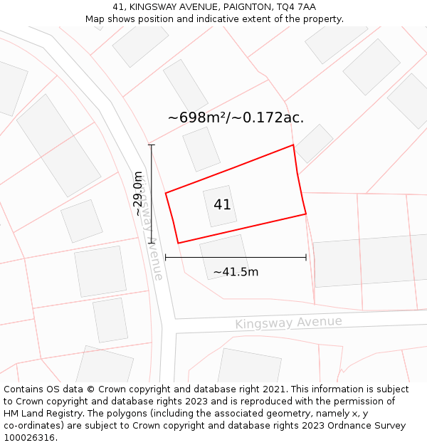 41, KINGSWAY AVENUE, PAIGNTON, TQ4 7AA: Plot and title map