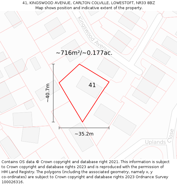 41, KINGSWOOD AVENUE, CARLTON COLVILLE, LOWESTOFT, NR33 8BZ: Plot and title map