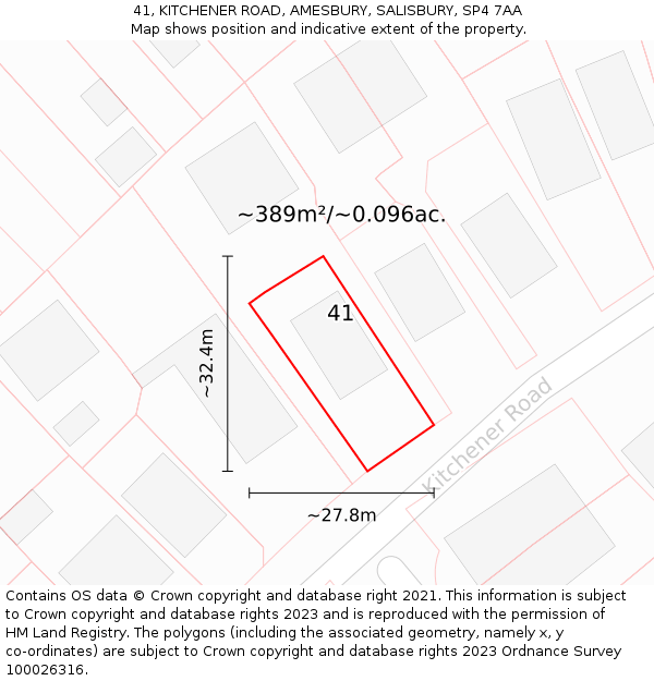 41, KITCHENER ROAD, AMESBURY, SALISBURY, SP4 7AA: Plot and title map
