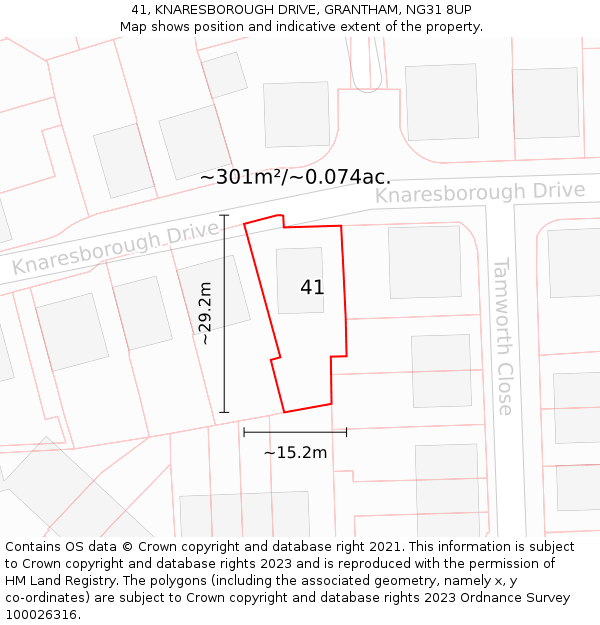 41, KNARESBOROUGH DRIVE, GRANTHAM, NG31 8UP: Plot and title map