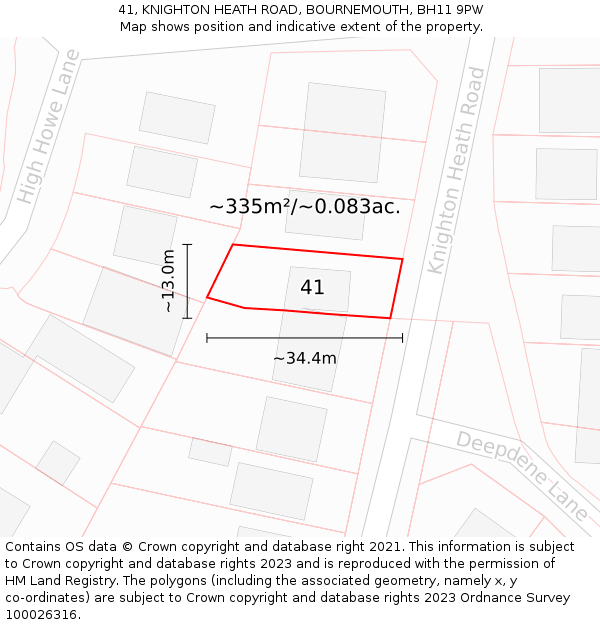 41, KNIGHTON HEATH ROAD, BOURNEMOUTH, BH11 9PW: Plot and title map