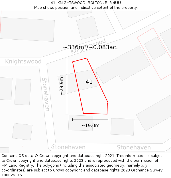 41, KNIGHTSWOOD, BOLTON, BL3 4UU: Plot and title map