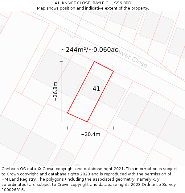 41, KNIVET CLOSE, RAYLEIGH, SS6 8PD: Plot and title map