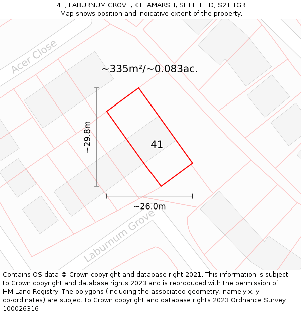 41, LABURNUM GROVE, KILLAMARSH, SHEFFIELD, S21 1GR: Plot and title map
