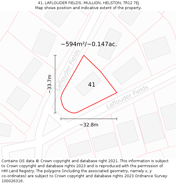 41, LAFLOUDER FIELDS, MULLION, HELSTON, TR12 7EJ: Plot and title map