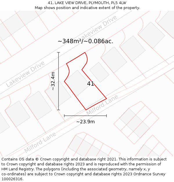 41, LAKE VIEW DRIVE, PLYMOUTH, PL5 4LW: Plot and title map