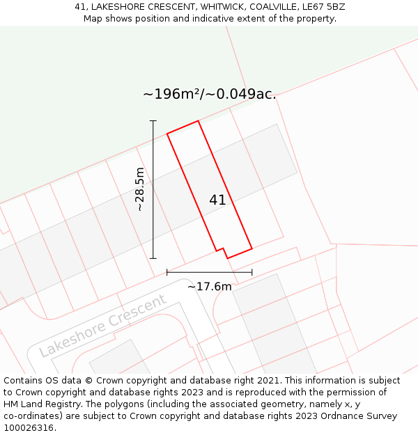 41, LAKESHORE CRESCENT, WHITWICK, COALVILLE, LE67 5BZ: Plot and title map