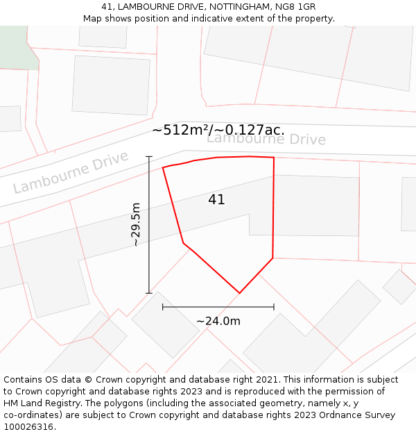 41, LAMBOURNE DRIVE, NOTTINGHAM, NG8 1GR: Plot and title map
