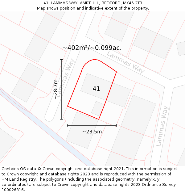 41, LAMMAS WAY, AMPTHILL, BEDFORD, MK45 2TR: Plot and title map