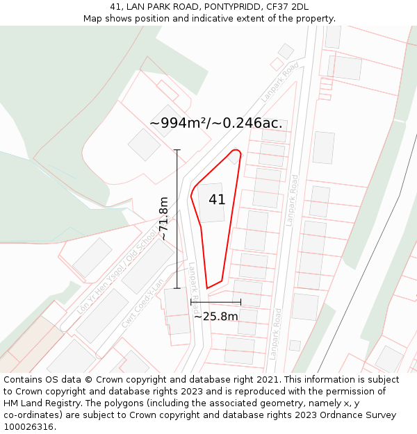 41, LAN PARK ROAD, PONTYPRIDD, CF37 2DL: Plot and title map