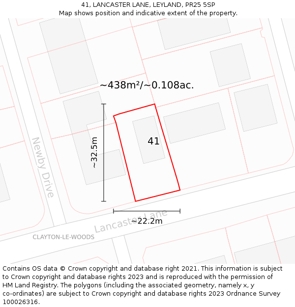 41, LANCASTER LANE, LEYLAND, PR25 5SP: Plot and title map