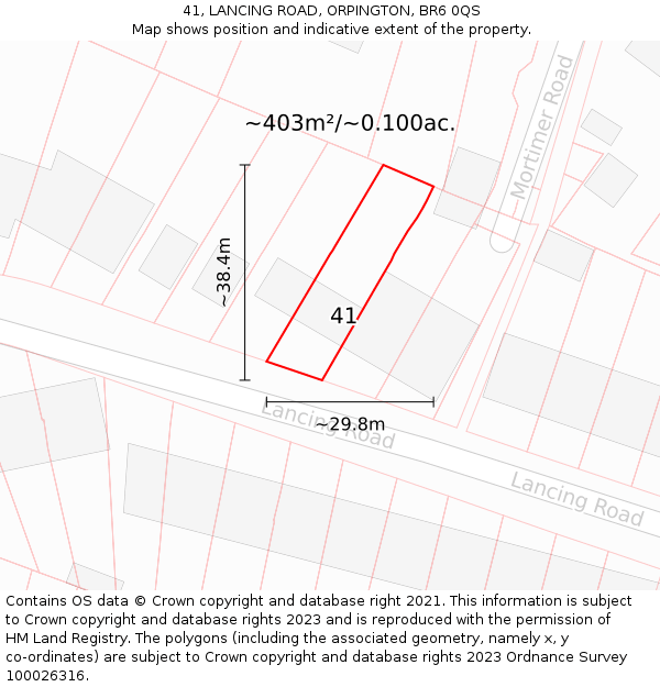 41, LANCING ROAD, ORPINGTON, BR6 0QS: Plot and title map