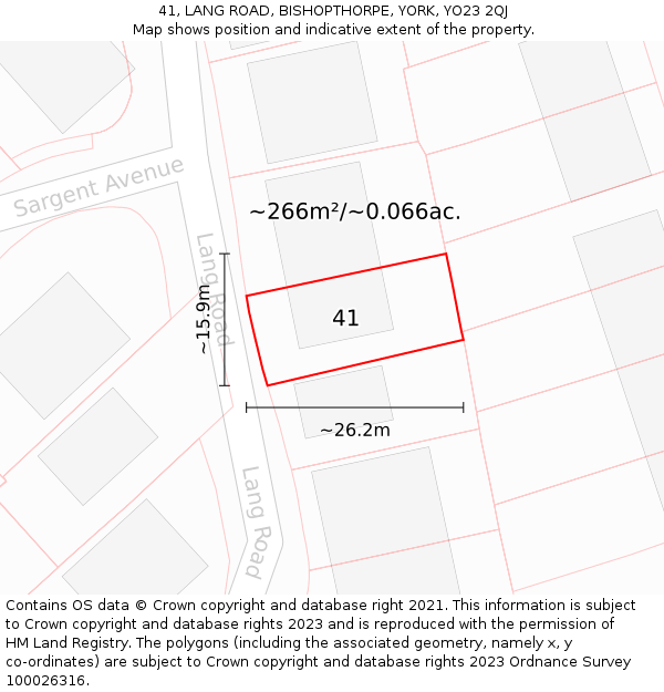 41, LANG ROAD, BISHOPTHORPE, YORK, YO23 2QJ: Plot and title map