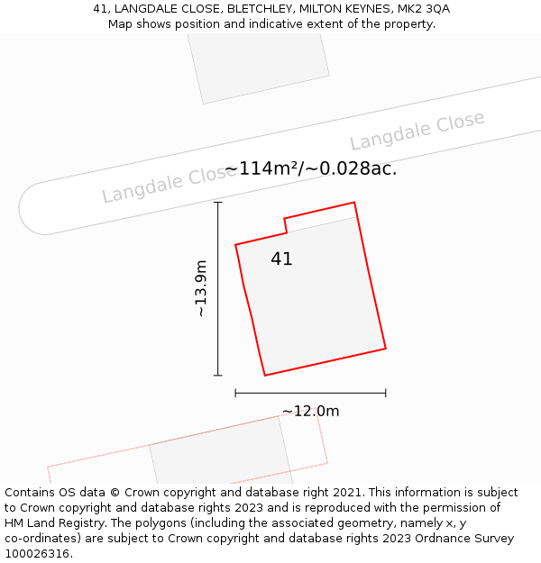 41, LANGDALE CLOSE, BLETCHLEY, MILTON KEYNES, MK2 3QA: Plot and title map