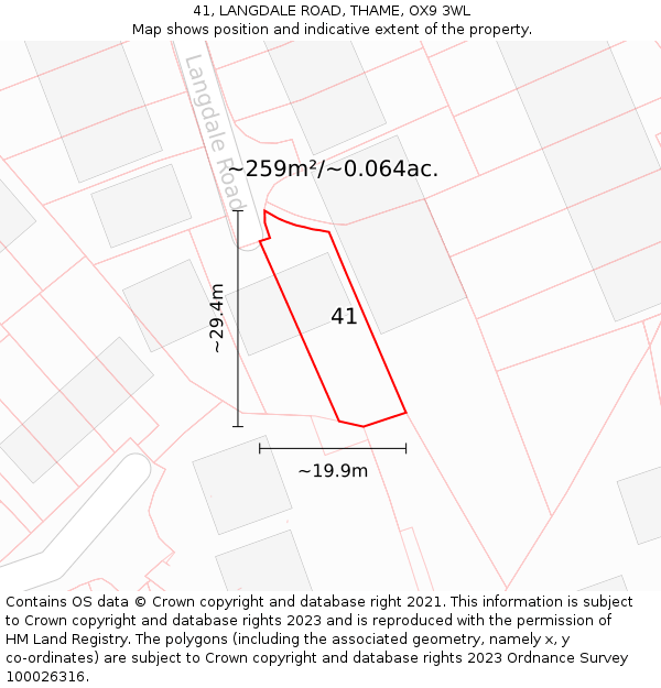 41, LANGDALE ROAD, THAME, OX9 3WL: Plot and title map