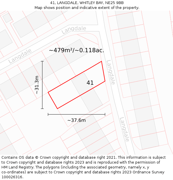 41, LANGDALE, WHITLEY BAY, NE25 9BB: Plot and title map