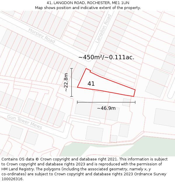 41, LANGDON ROAD, ROCHESTER, ME1 1UN: Plot and title map