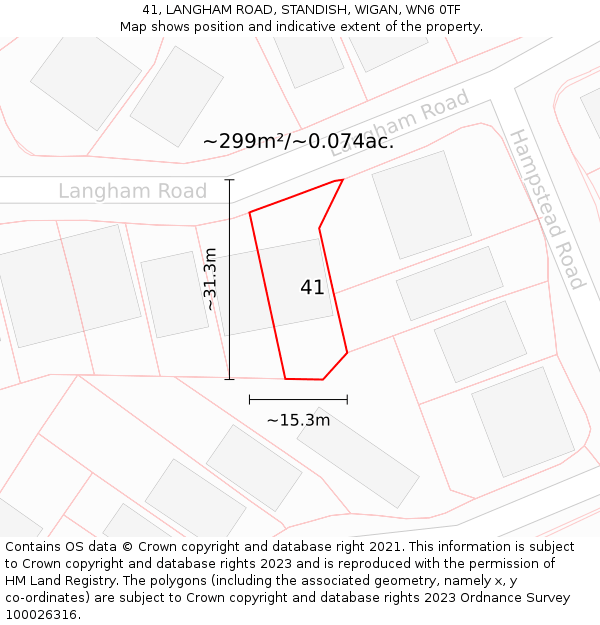 41, LANGHAM ROAD, STANDISH, WIGAN, WN6 0TF: Plot and title map