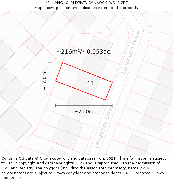 41, LANGHOLM DRIVE, CANNOCK, WS12 2EZ: Plot and title map