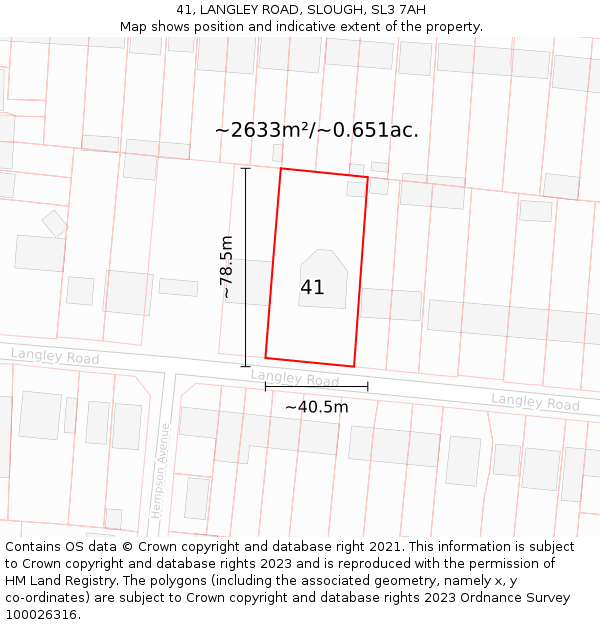 41, LANGLEY ROAD, SLOUGH, SL3 7AH: Plot and title map