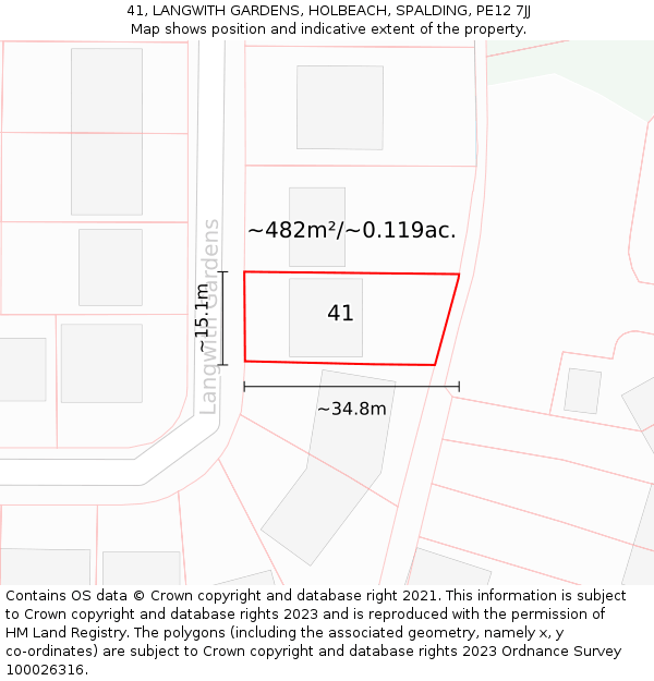 41, LANGWITH GARDENS, HOLBEACH, SPALDING, PE12 7JJ: Plot and title map