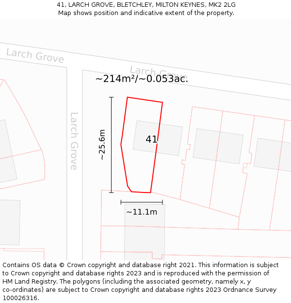 41, LARCH GROVE, BLETCHLEY, MILTON KEYNES, MK2 2LG: Plot and title map
