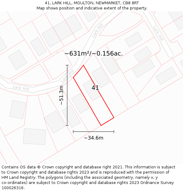 41, LARK HILL, MOULTON, NEWMARKET, CB8 8RT: Plot and title map