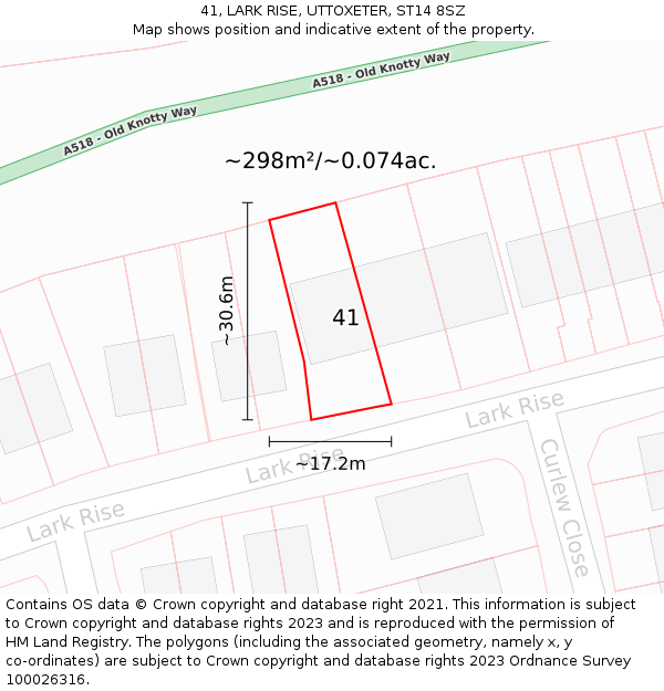 41, LARK RISE, UTTOXETER, ST14 8SZ: Plot and title map
