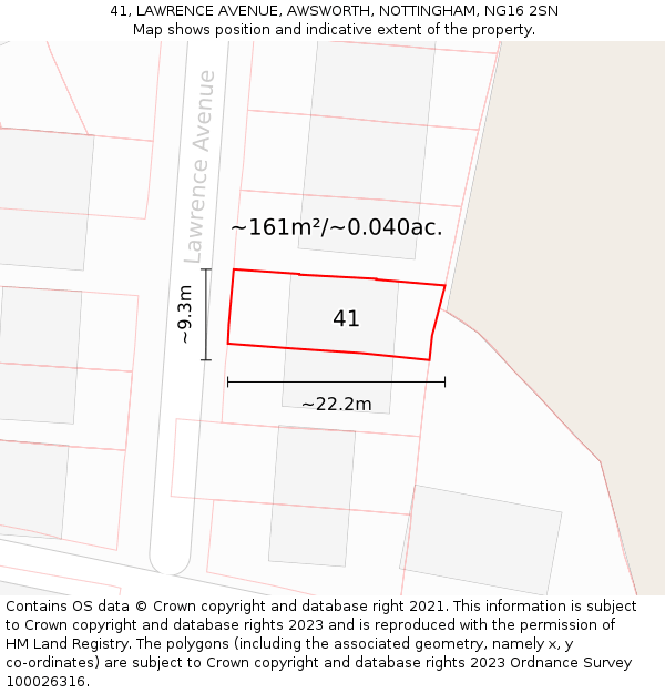 41, LAWRENCE AVENUE, AWSWORTH, NOTTINGHAM, NG16 2SN: Plot and title map