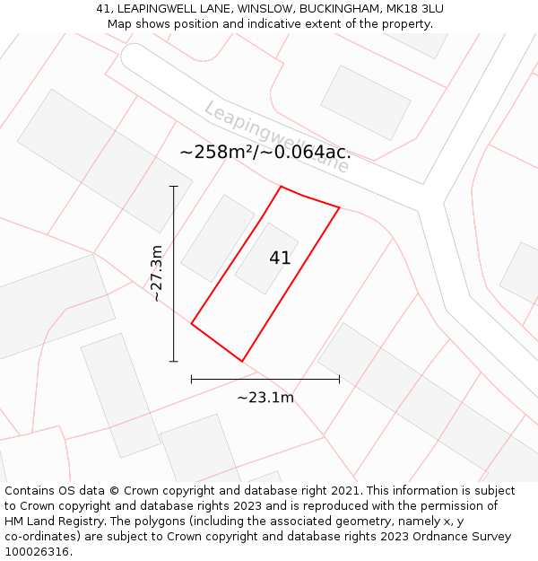 41, LEAPINGWELL LANE, WINSLOW, BUCKINGHAM, MK18 3LU: Plot and title map