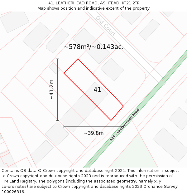 41, LEATHERHEAD ROAD, ASHTEAD, KT21 2TP: Plot and title map