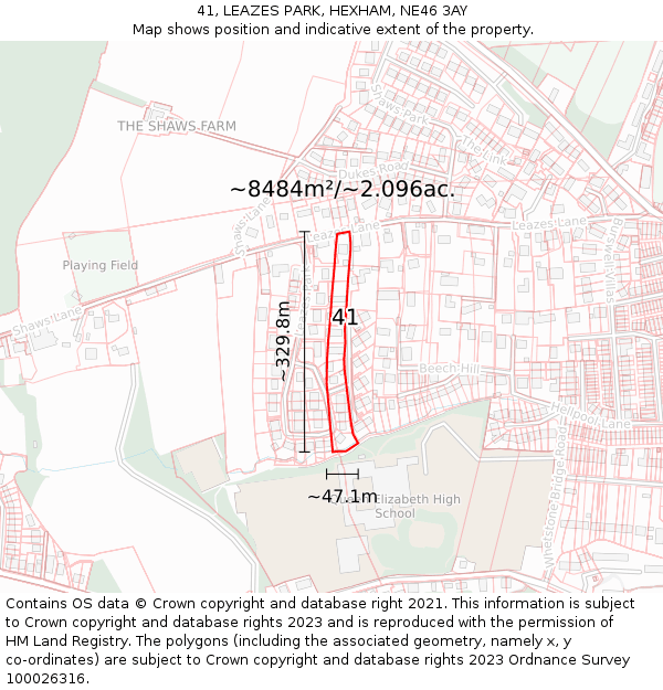 41, LEAZES PARK, HEXHAM, NE46 3AY: Plot and title map