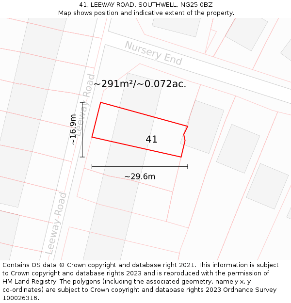 41, LEEWAY ROAD, SOUTHWELL, NG25 0BZ: Plot and title map