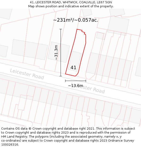 41, LEICESTER ROAD, WHITWICK, COALVILLE, LE67 5GN: Plot and title map