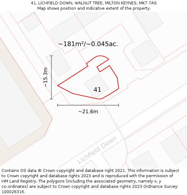 41, LICHFIELD DOWN, WALNUT TREE, MILTON KEYNES, MK7 7AS: Plot and title map