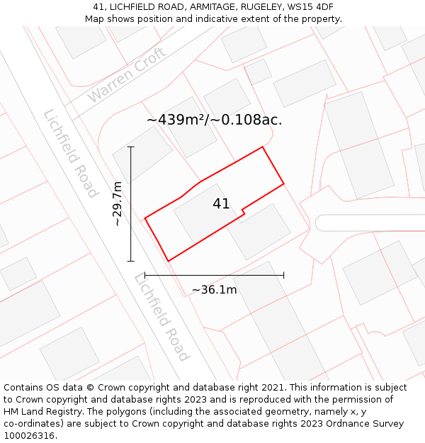 41, LICHFIELD ROAD, ARMITAGE, RUGELEY, WS15 4DF: Plot and title map