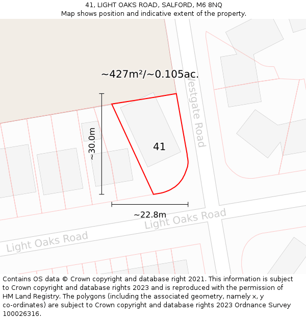 41, LIGHT OAKS ROAD, SALFORD, M6 8NQ: Plot and title map