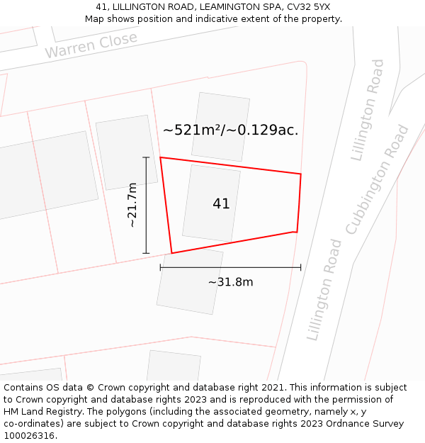 41, LILLINGTON ROAD, LEAMINGTON SPA, CV32 5YX: Plot and title map