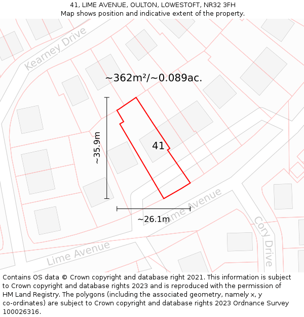 41, LIME AVENUE, OULTON, LOWESTOFT, NR32 3FH: Plot and title map