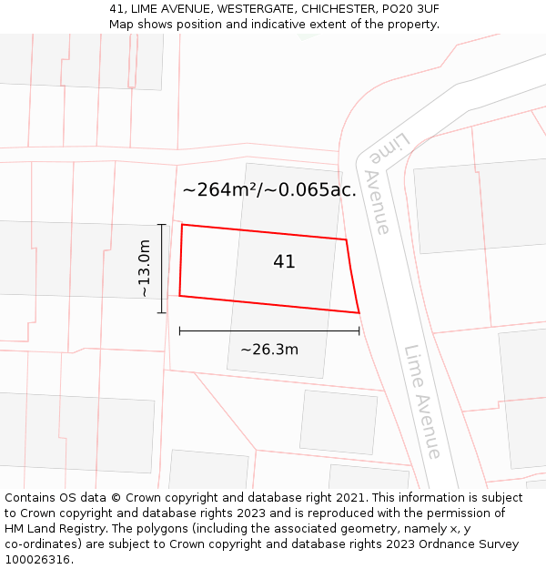 41, LIME AVENUE, WESTERGATE, CHICHESTER, PO20 3UF: Plot and title map