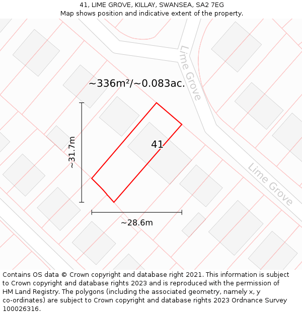 41, LIME GROVE, KILLAY, SWANSEA, SA2 7EG: Plot and title map
