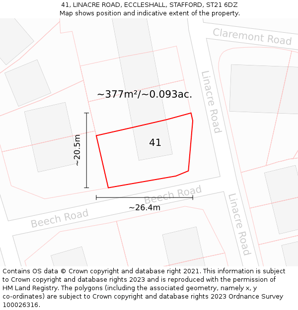 41, LINACRE ROAD, ECCLESHALL, STAFFORD, ST21 6DZ: Plot and title map