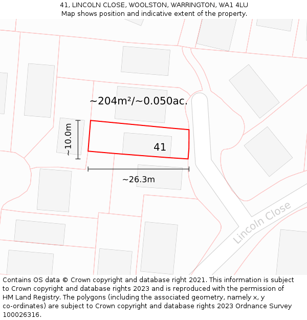 41, LINCOLN CLOSE, WOOLSTON, WARRINGTON, WA1 4LU: Plot and title map