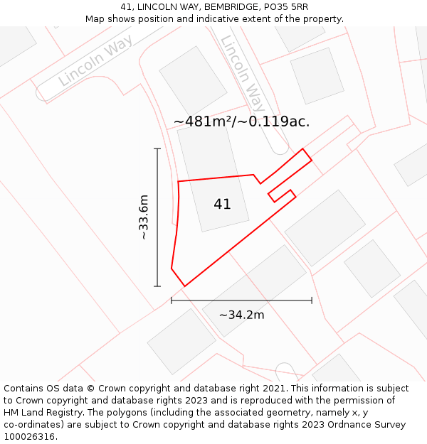 41, LINCOLN WAY, BEMBRIDGE, PO35 5RR: Plot and title map